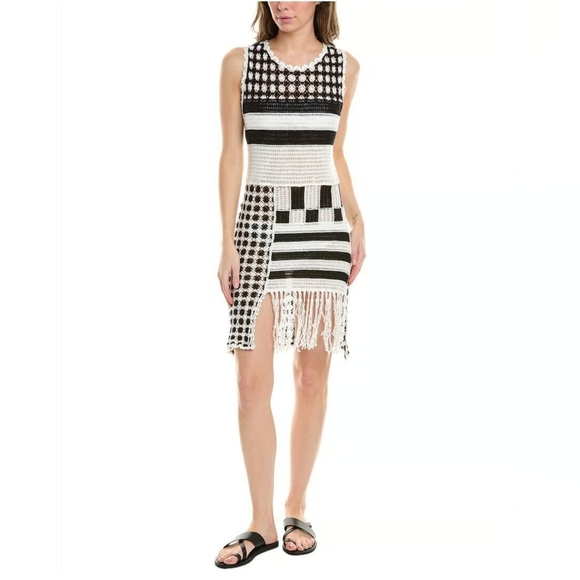 ANNA KAY Dresses & Skirts - Anna Kay Womens Medium Black and White Open Knit Tunic Dress Coverup